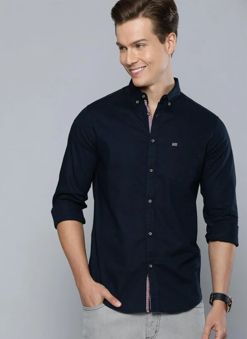 The Indian Garage Co Men Slim Fit Solid Full Sleeves Cutaway Collar Casual Shirt