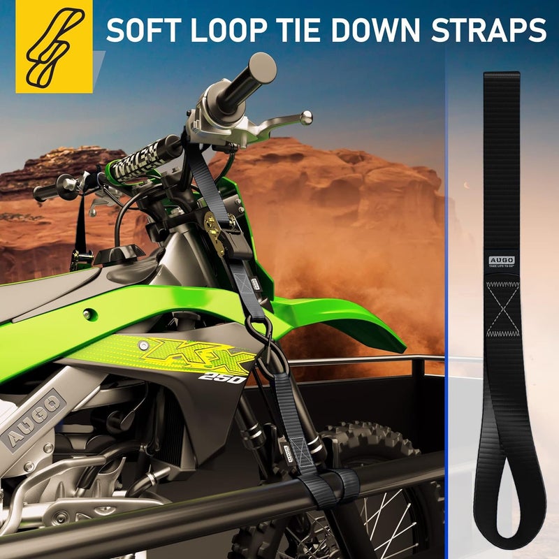 AUGO Soft Loop Tie Down Straps 1500 Load Capacity 4500 Lbs Breaking Strength 6 Pack Loops for Securing ATV UTV Motorcycles Scooters Dirt Bikes Lawn Garden Equipment by AUGO - Image 5