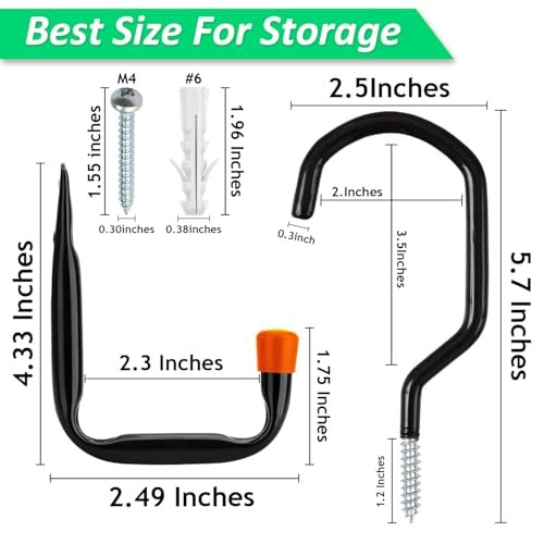 Etoolia Heavy Duty 16 Pack 4.5 Inches Garage Utility Hooks for Bike Storage, 5.7 Inches Wall Mount Screw Ceiling Hooks - Hanger for organizing Bikes, Ladder, Extension and Power Tools - Image 3