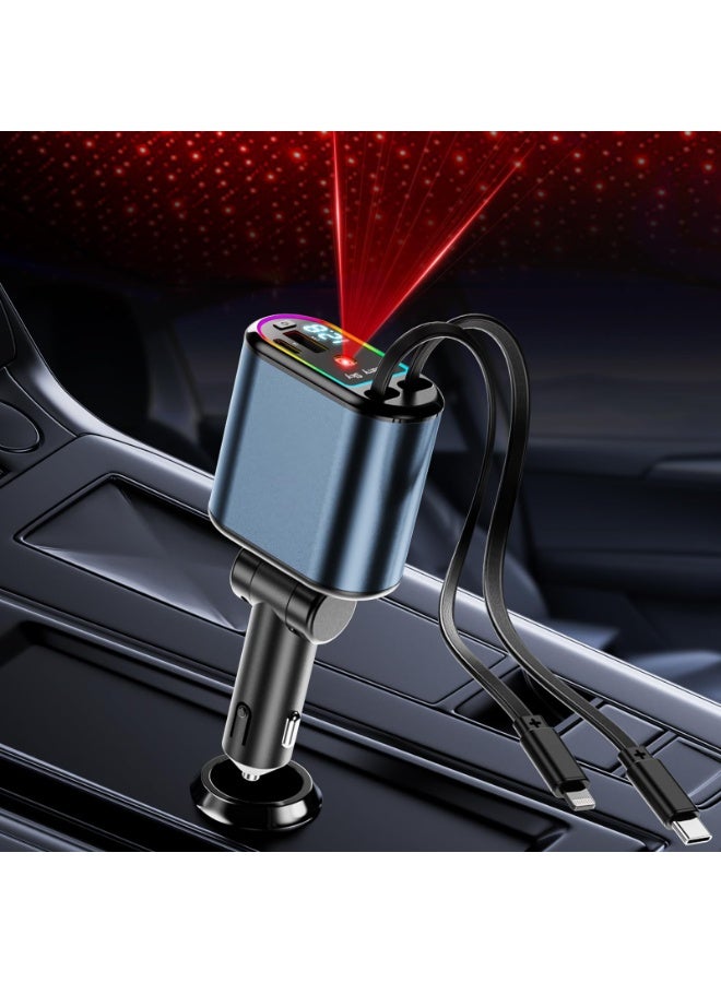 Walpck Retractable Car Charger with Starlight, 66W 4-in-1 Car Charger with Starlight Roof & 2 USB Ports - Fast Charging Cars Phone Chargers USB C Adapter for iPhone 16/15/14 & Android (Dark Grey) - Image 1