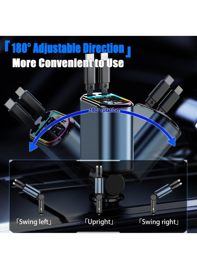 Walpck Retractable Car Charger with Starlight, 66W 4-in-1 Car Charger with Starlight Roof & 2 USB Ports - Fast Charging Cars Phone Chargers USB C Adapter for iPhone 16/15/14 & Android (Dark Grey) - Image 4