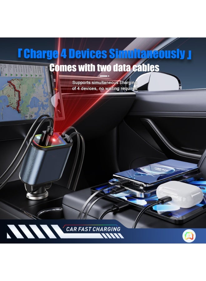 Walpck Retractable Car Charger with Starlight, 66W 4-in-1 Car Charger with Starlight Roof & 2 USB Ports - Fast Charging Cars Phone Chargers USB C Adapter for iPhone 16/15/14 & Android (Dark Grey) - Image 5