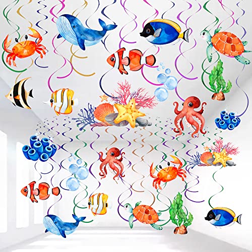 Sondeng 54 Pcs Under The Sea Party Decorations Ceiling Hanging Swirls Ocean Party Decorations Sea Animals Fish Themed Party Supplies Baby Shower Mermaid Birthday Beach Party Favor for Kids Boys Girls - Image 1