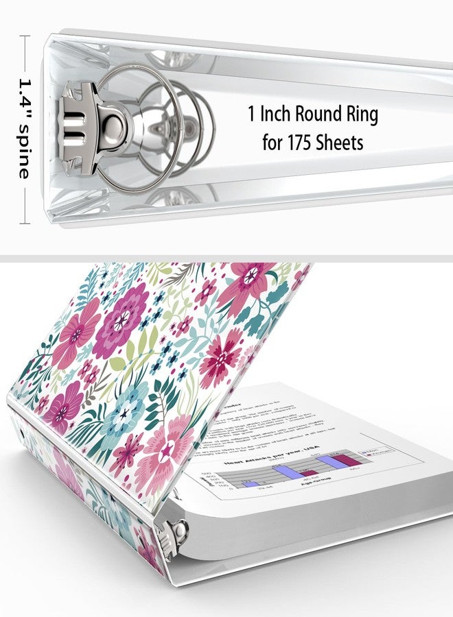 Eyrozill Floral 3 Ring Binder 1 Inch, Decorative Recipe Binders, Client Records with Clear Interior Pockets for Letter-Size(11" x 8.5") Paper, PVC Cover (Colorful) - Image 4