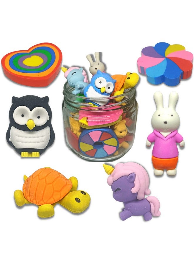 BigBro Erasers for Kids Fancy Cute with Animal Cartoon Shape Pencil Eraser Rubber School Stationery for Girls Boys Birthday Return Gift for Children (Set of 6 in a Jar Plus 1 Sharpener) - Image 1