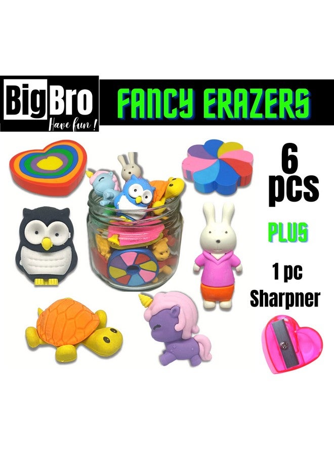 BigBro Erasers for Kids Fancy Cute with Animal Cartoon Shape Pencil Eraser Rubber School Stationery for Girls Boys Birthday Return Gift for Children (Set of 6 in a Jar Plus 1 Sharpener) - Image 5
