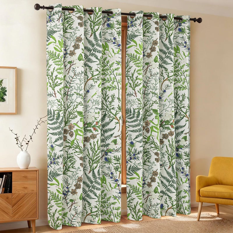 keensoft Botanical 100% Blackout Curtains for Bedroom 84 Inch Length 2 Panels Set Beige Green Plant Floral Black Out Curtains Insulated Grommet Room Darkening Window Drapes for Living Roomï¼Œ52Wx84L - Image 2