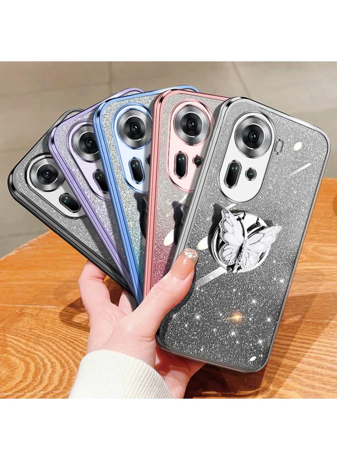 S-TOP Case For OPPO Reno11 Global Plated Gradient Glitter Butterfly Holder TPU Phone Case - Image 2