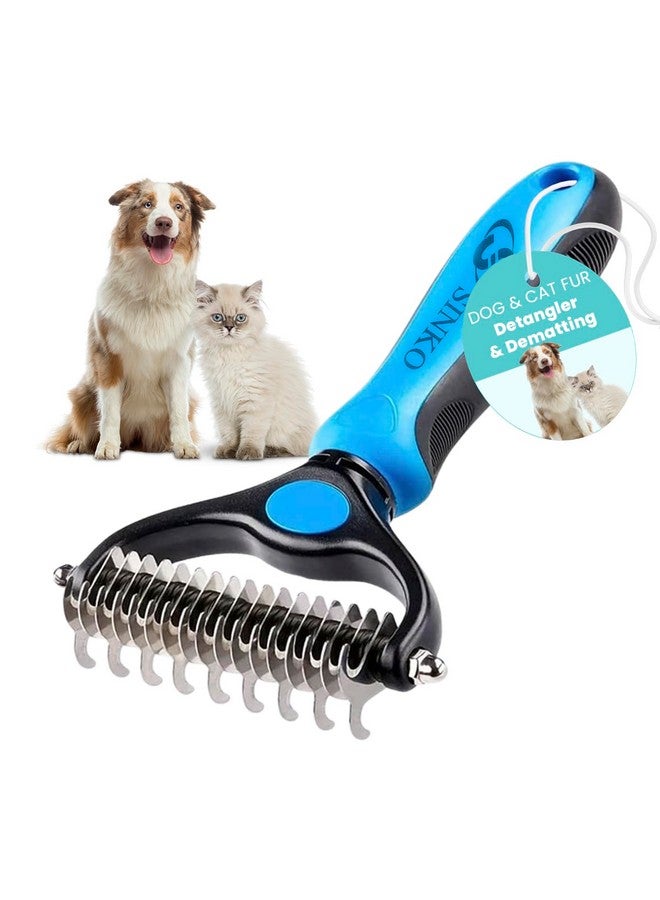 Sinko Undercoat Rake for Dogs & Cats, Dematting Comb with Extra Wide Double-Sided Stainless Teeth for Detangling, Deshedding, Brushing & Removing Shed Fur, Knots, Mats, and Tangles in Pets (Blue) - Image 1