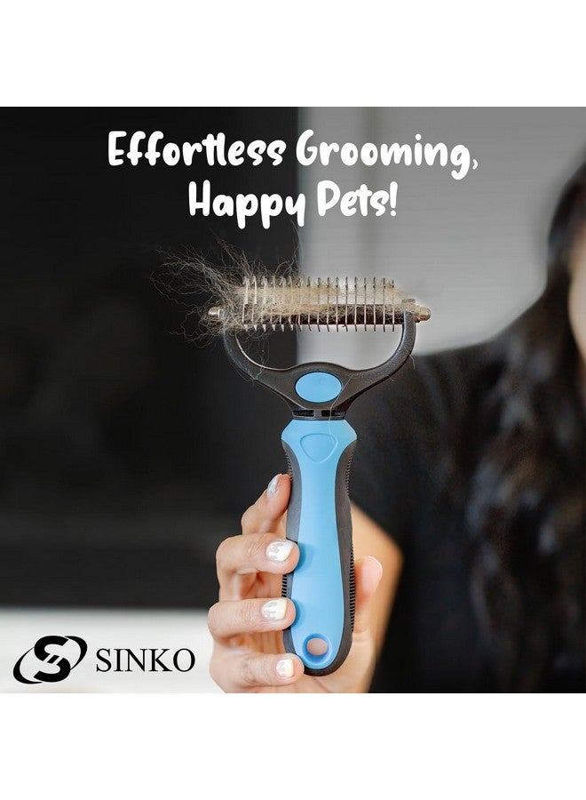 Sinko Undercoat Rake for Dogs & Cats, Dematting Comb with Extra Wide Double-Sided Stainless Teeth for Detangling, Deshedding, Brushing & Removing Shed Fur, Knots, Mats, and Tangles in Pets (Blue) - Image 3