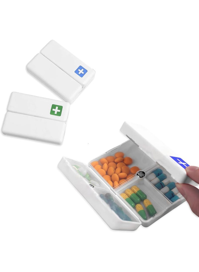 SOLARAE Magnetic Foldable Pill Box, 2 Pack 7 Travel Pill Organizer, Weekly Pill Organizer, Small Pill Box, Portable Pill Case, 7 Day Pill Box for Vitamins, Cod Liver Oil, Supplements and Pills, White - Image 1