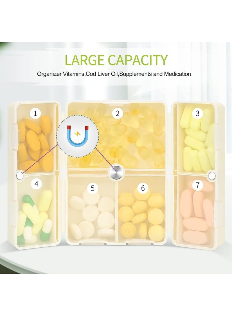 SOLARAE Magnetic Foldable Pill Box, 2 Pack 7 Travel Pill Organizer, Weekly Pill Organizer, Small Pill Box, Portable Pill Case, 7 Day Pill Box for Vitamins, Cod Liver Oil, Supplements and Pills, White - Image 4