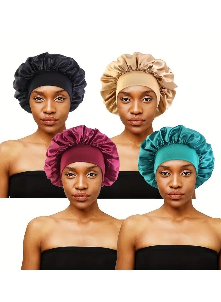 Rozino 4pcs/LOT Women'S Satin Solid Sleeping Hat Night Sleep Cap Hair Care Bonnet Nightcap For Women Men Unisex Cap bonnet - Image 1