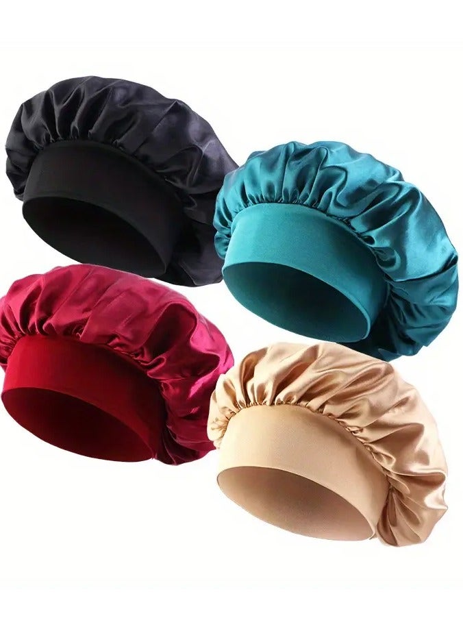 Rozino 4pcs/LOT Women'S Satin Solid Sleeping Hat Night Sleep Cap Hair Care Bonnet Nightcap For Women Men Unisex Cap bonnet - Image 2