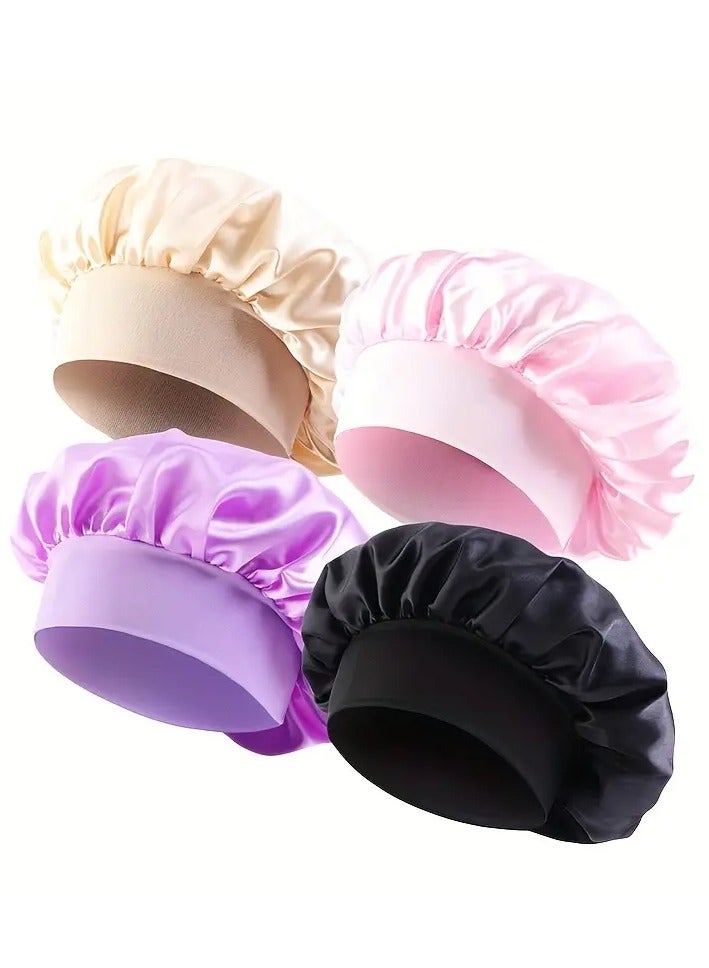 Rozino 4pcs/LOT Women'S Satin Solid Sleeping Hat Night Sleep Cap Hair Care Bonnet Nightcap For Women Men Unisex Cap bonnet - Image 4