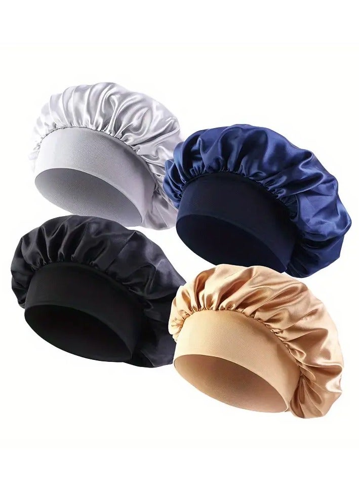 Rozino 4pcs/LOT Women'S Satin Solid Sleeping Hat Night Sleep Cap Hair Care Bonnet Nightcap For Women Men Unisex Cap bonnet - Image 5
