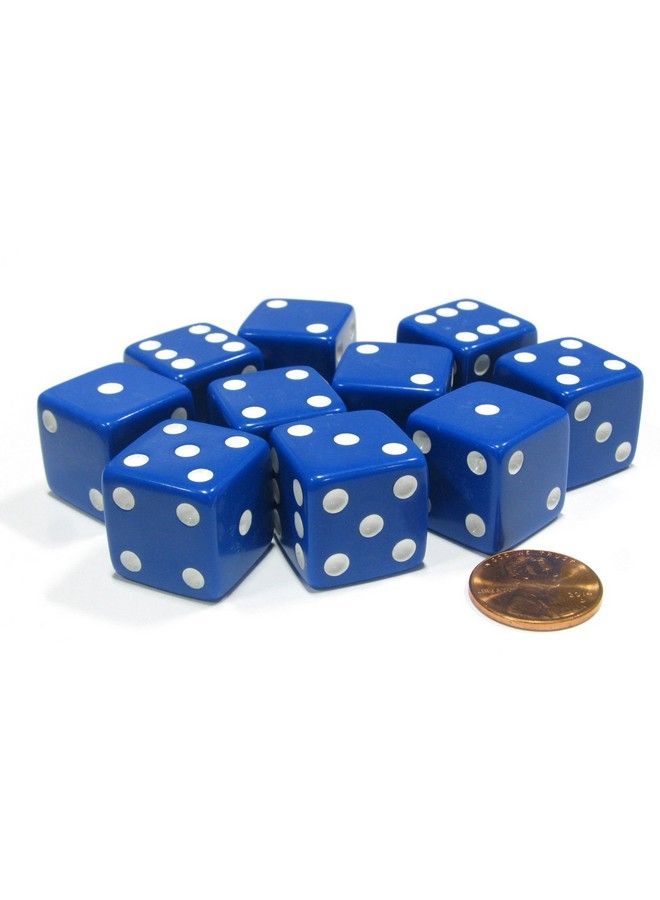 Koplow Games Set Of 10 Large Six Sided Square Opaque 19Mm D6 Dice Blue With White Pip Die - Image 4