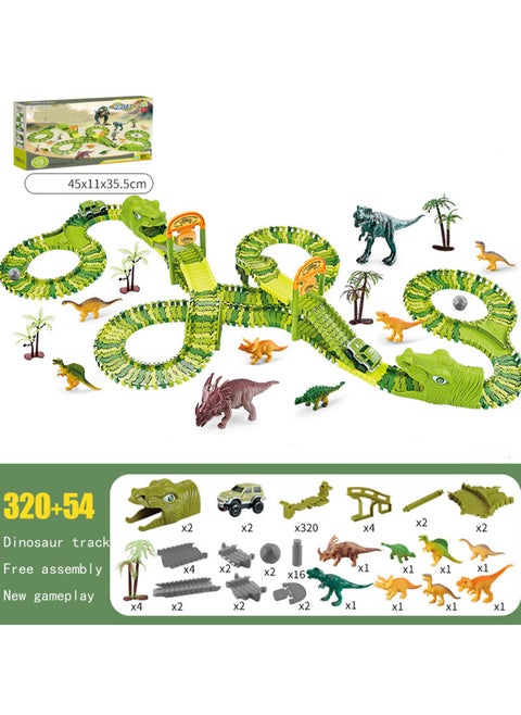 320-Piece Dinosaur-Themed Toy Racetrack, Flexible Track Set With Race Cars For Ages 12 And Up