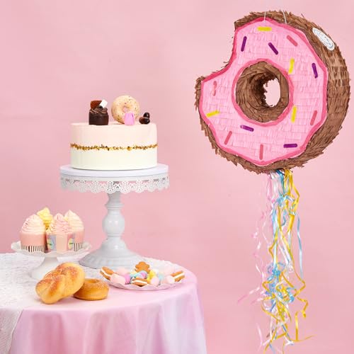WERNNSAI Donut Piata Pink Donut Piata with String Birthday Party Decorations Piata with Stick Blindfold for Girls Kids Dount Pull String Piata Family Games Birthday Party Supplies - Image 5