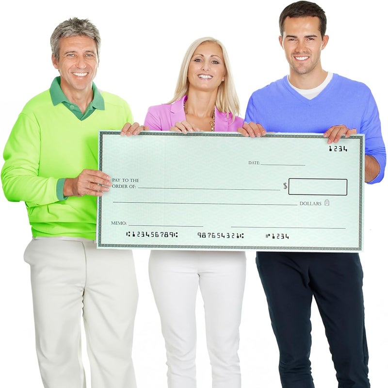 FIESTA WRAPS Giant Check (32 x 13.5 in - Large Size) - Big Checks for Presentations, Awards, Donations, Ceremonies and Events - Image 1