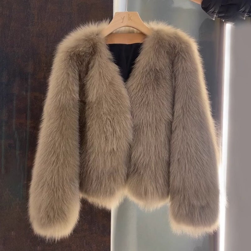 Fashionable Versatile Winter 2024 Womens Fur Jacket With V-Neck Thickened Top Eco-Friendly Fox Fur Jacket For Dresses and Short Color 