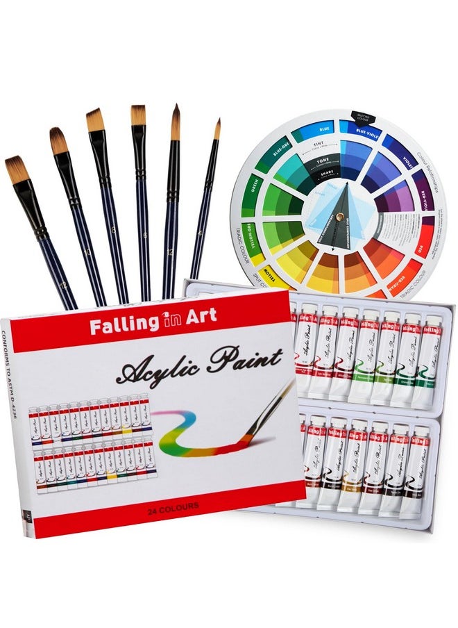 Falling In art Falling in Art Acrylic Paint Set, Canvas Painting Kit with 24 Acrylic Paints, Nylon Brushes for Kids, Adults, Beginners, Hobbyists, Artists, 31 Pieces Set  - Image 1