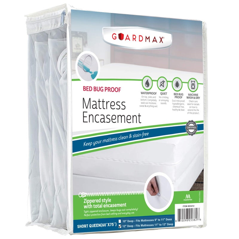 Guardmax Guardmax Jersey Knitted Short Queen Zippered Mattress Encasement  Waterproof  Bed Bug Proof Mattress Protector  Comfortable Soft and Noiseless Zippered Bedding  Dust Mite P0roof 60 x 75 x 12 