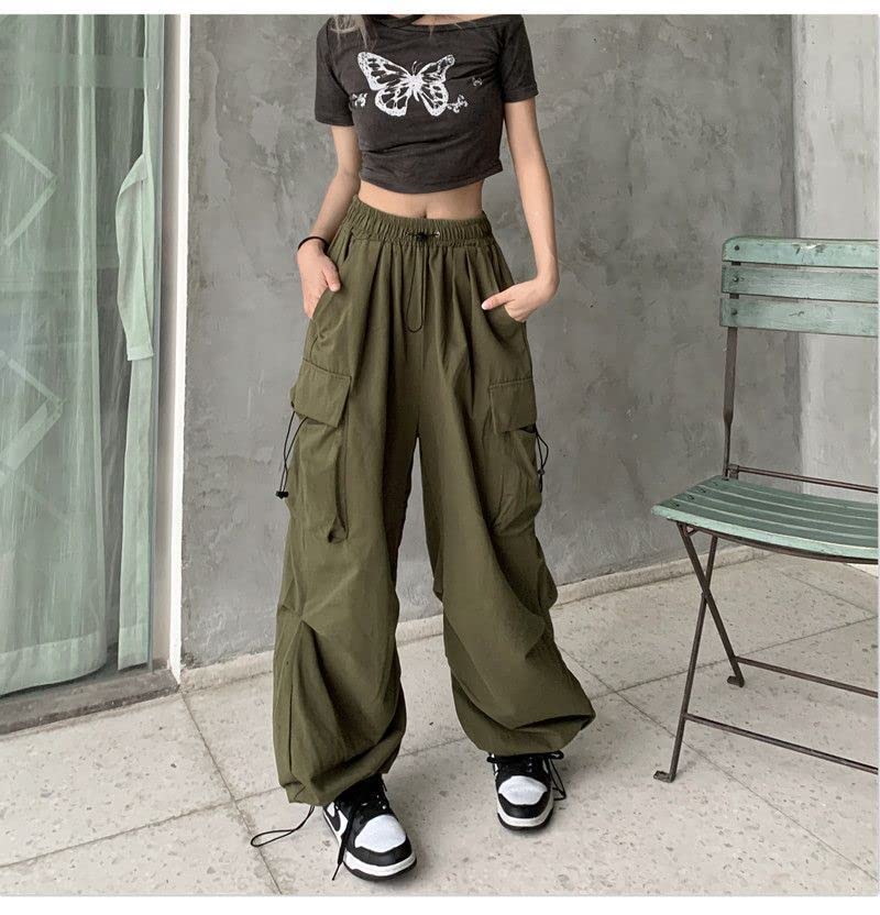 Sumleno Women Cargo Pants Baggy Y2K Clothing Multi Pockets High Waist Loose Straight Leg Pants Vintage Grunge Aesthetic Clothes (B Army Green,M) - Image 2