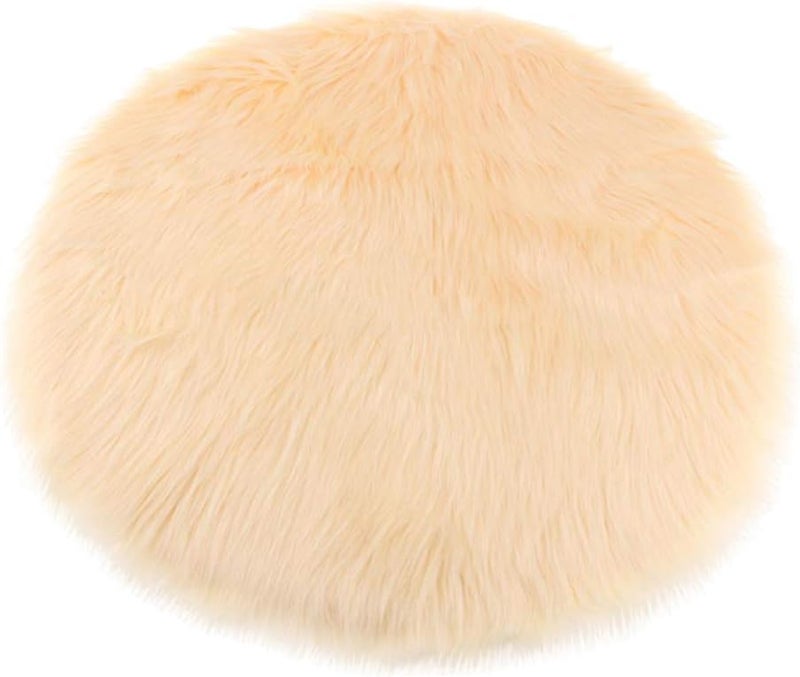 klarako Round shape Faux Fur Sheepskin Area Rug Shaggy Wool Carpet for Bedroom Living Room Home Decoration  Beige - Image 5