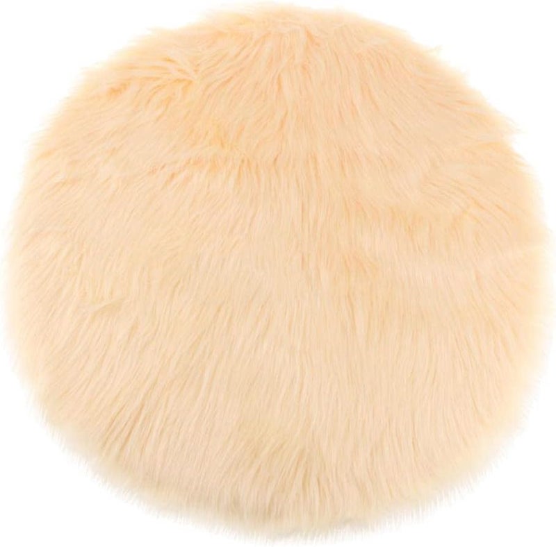 klarako Round shape Faux Fur Sheepskin Area Rug Shaggy Wool Carpet for Bedroom Living Room Home Decoration  Beige - Image 1