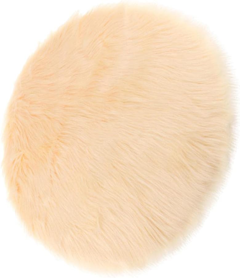 klarako Round shape Faux Fur Sheepskin Area Rug Shaggy Wool Carpet for Bedroom Living Room Home Decoration  Beige - Image 4