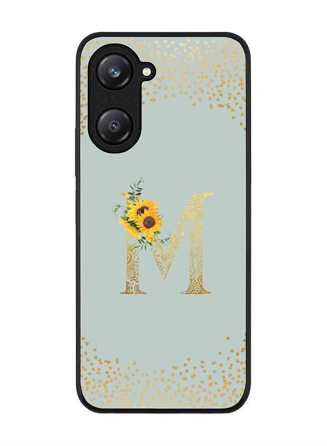 Stylizedd Rugged Black edge case for Vivo Y28s 5G / Vivo Y18 4G /Vivo Y03 4G Case Cover- Custom Monogram Initial Letter Floral Pattern Alphabet - M (Light Grey) - Image 1