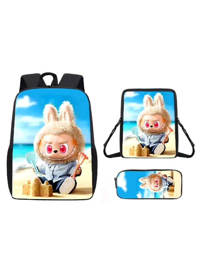 لابوبو حقيبة ظهر لابوبو المدرسية الابتدائية خفيفة الوزن، بطبعة كرتونية لطيفة للأطفال، مقاس 42*29*16 سم، وحقيبة غداء مقاس 26*18*6 سم، وحقيبة أقلام مقاس 11*22*2.5 سم.Unisex - Image 1