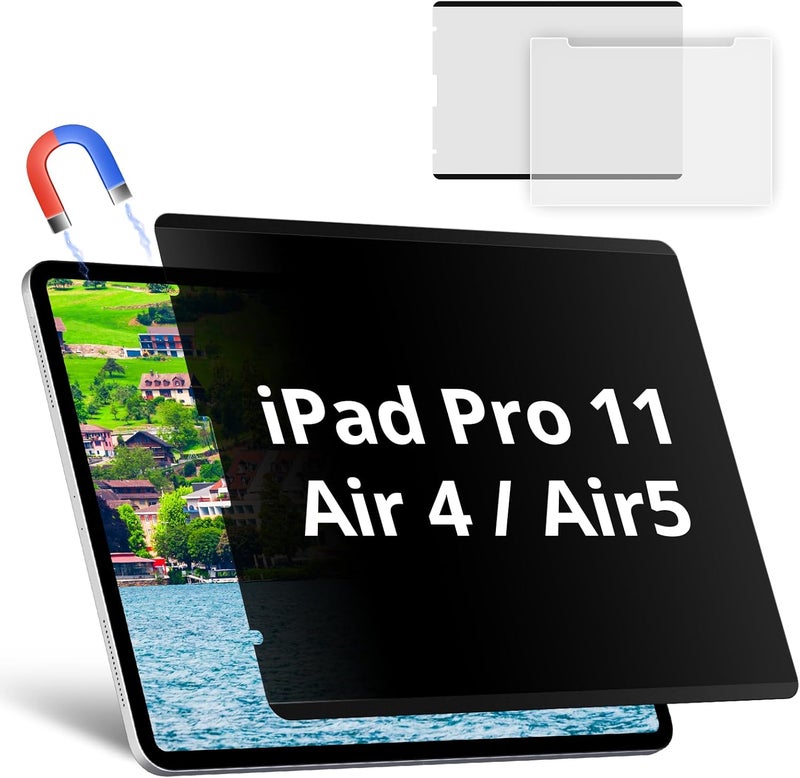 واقي شاشة مغناطيسي للخصوصية متوافق مع iPad Pro 11/Air4/Air5 10.9 بوصة 2018-2022، فيلم الضوء الأزرق مضاد للوهج ومرشح مضاد للتجسس، درع خالٍ من الفقاعات سهل التركيب، غطاء قابل للإزالة - Image 1