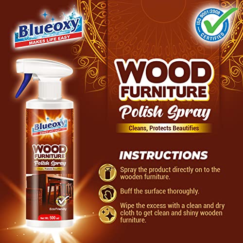 BLUEOXY Wood Polish |Furniture & Laminate| Cleaner| Polish |Cleanse Protects| Beautifies |Shiny Wood Furniture Surfaces| Gloss Finish| Orange Oil Base |Ecological Formulation| 500 ML| RTU Spray |QTY 1 - Image 3