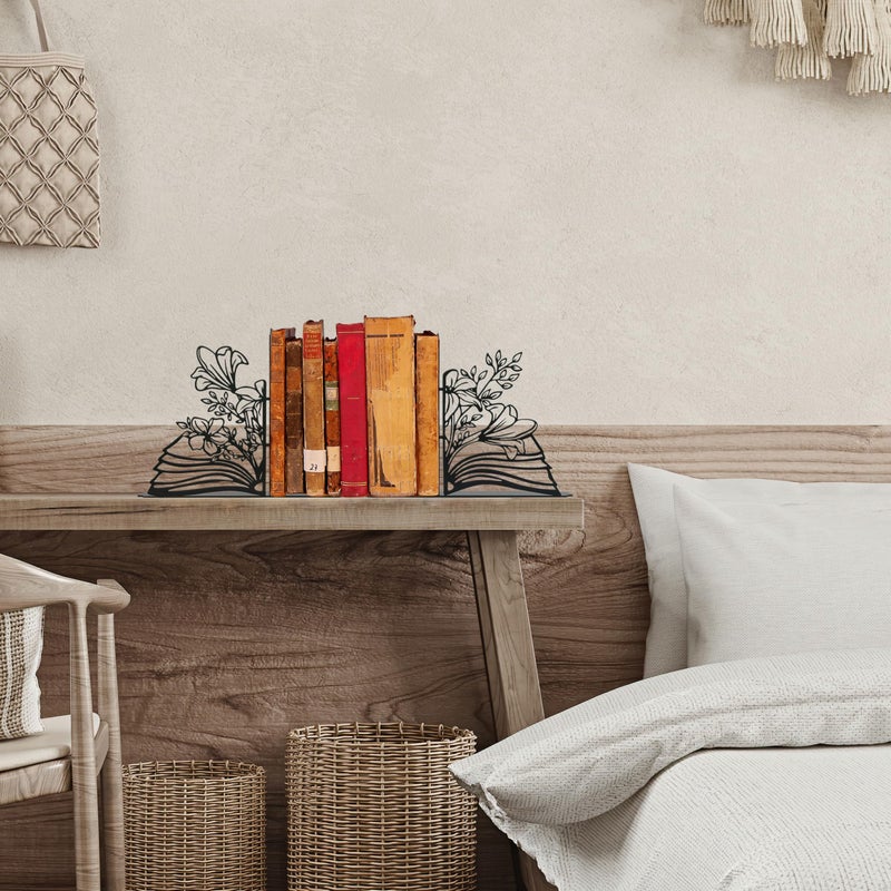Vausart Metal Flower & Book Design Decorative Bookends â€“ Cute Bookends for Shelves, Reading Room Decor for Book Lovers - Image 4