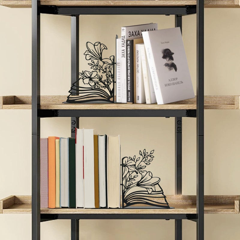 Vausart Metal Flower & Book Design Decorative Bookends â€“ Cute Bookends for Shelves, Reading Room Decor for Book Lovers - Image 5