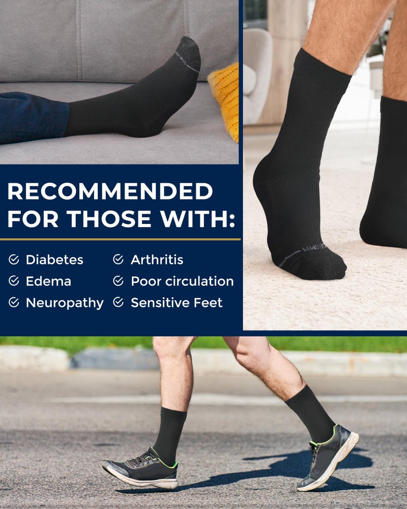 Pembrook Diabetic Socks for Men - 6 Pairs Crew Men's Black Diabetic Socks Mens 10-13 for Neuropathy, Edema - Image 4