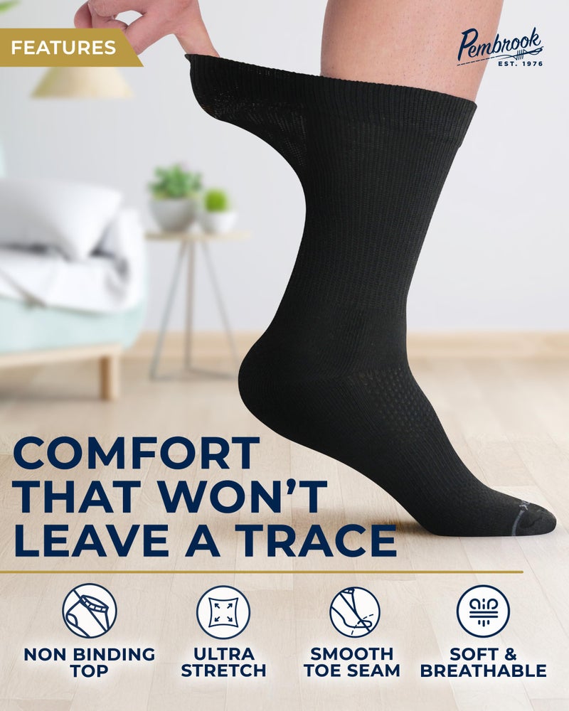 Pembrook Diabetic Socks for Men - 6 Pairs Crew Men's Black Diabetic Socks Mens 10-13 for Neuropathy, Edema - Image 2