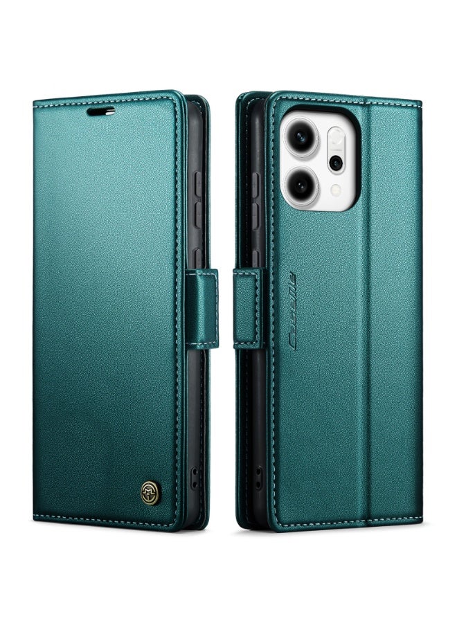 CaseMe Phone Case Luxury PU Leather Design Anti Fingerprint 023 Flip Cover Card Slot Holder Cover For Oppo Reno 14F (Green) - Image 1