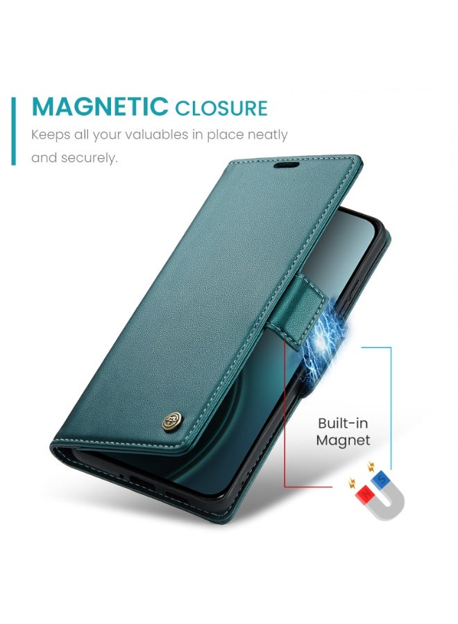 CaseMe Phone Case Luxury PU Leather Design Anti Fingerprint 023 Flip Cover Card Slot Holder Cover For Oppo Reno 14F (Green) - Image 2
