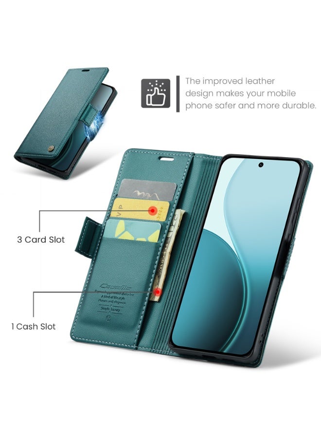 CaseMe Phone Case Luxury PU Leather Design Anti Fingerprint 023 Flip Cover Card Slot Holder Cover For Oppo Reno 14F (Green) - Image 3