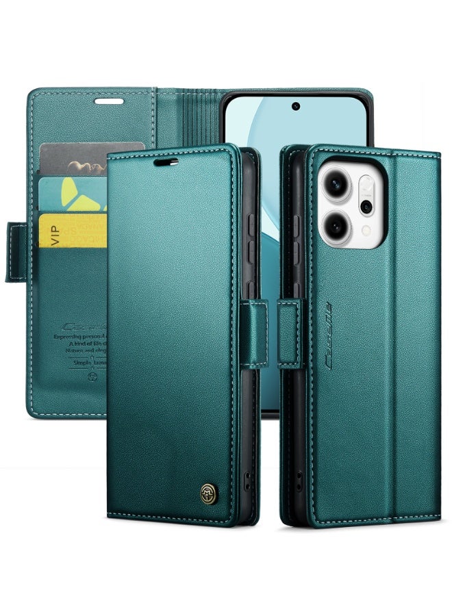 CaseMe Phone Case Luxury PU Leather Design Anti Fingerprint 023 Flip Cover Card Slot Holder Cover For Oppo Reno 14F (Green) - Image 4