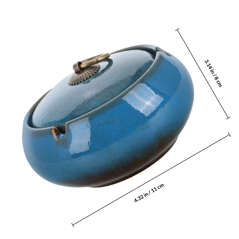 Blue Ceramic Smokeless Ashtray with Lid for Indoor Outdoor Home Office Patio Use - Image 3