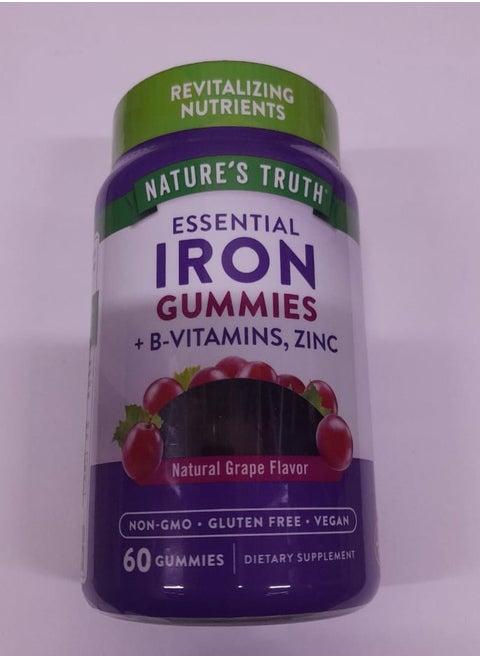 Nature's Truth, Essential Iron with Vitamins B And Zinc, Natural Grape, 60 Vegan Gummies