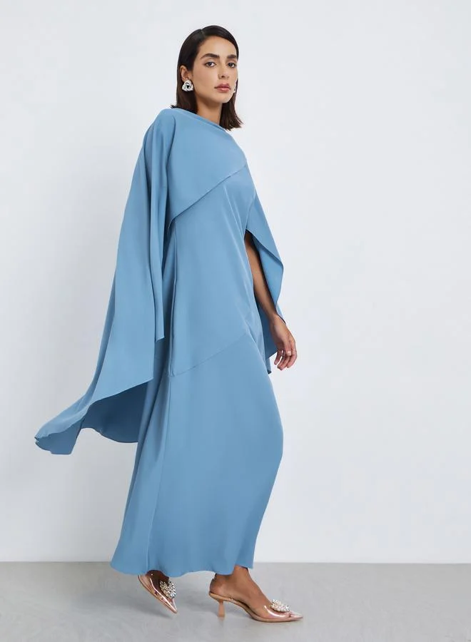 Styli Women Blue Cape Sleeve Maxi Dress