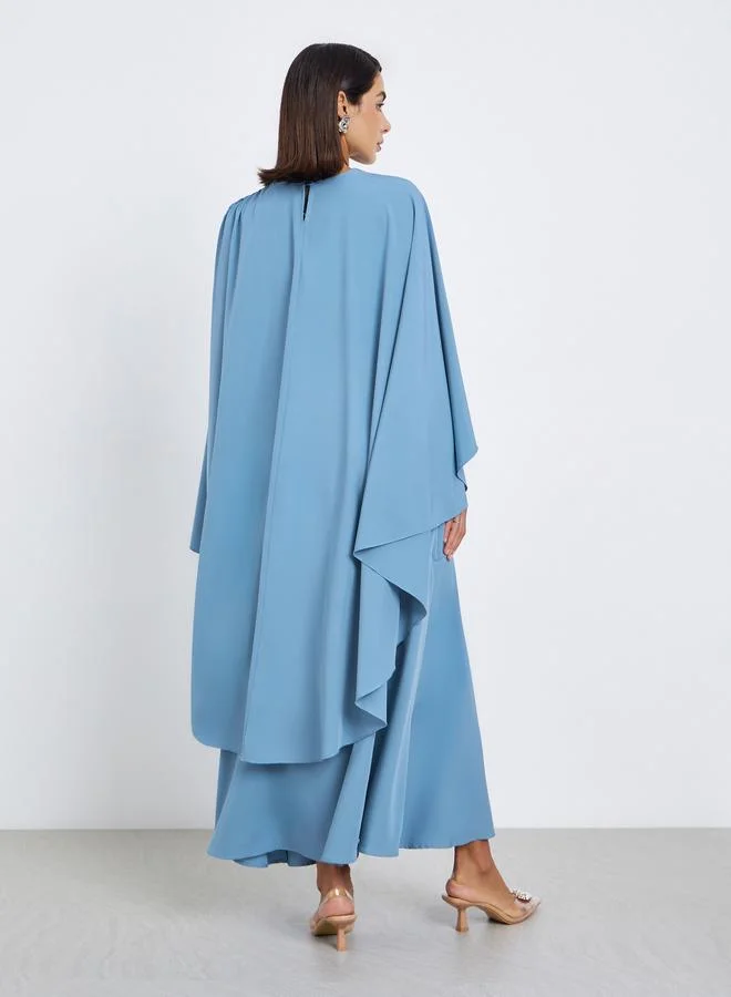 Styli Women Blue Cape Sleeve Maxi Dress