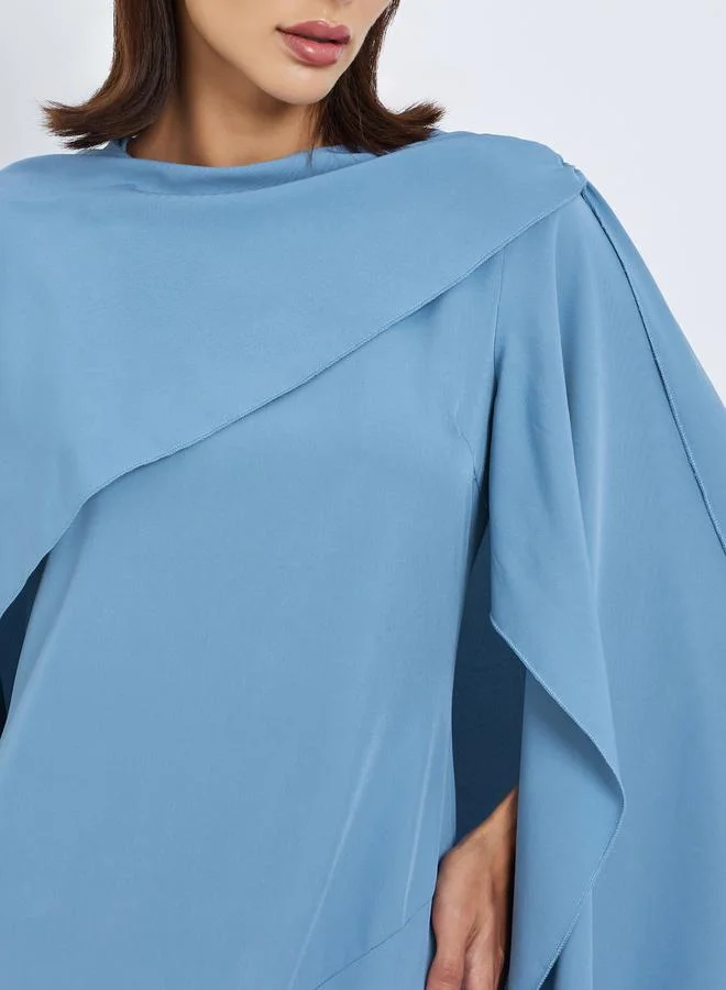 Styli Women Blue Cape Sleeve Maxi Dress