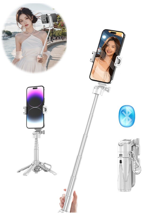ماركة غير محددة Aluminum Tripod for Mobile Phone Portable Expandable Phone Holder Bluetooth Selfie Stick with Keychain Pocket Size for YouTube Selfie Recording Video Camping Retractable to 41.5CM  - Image 1