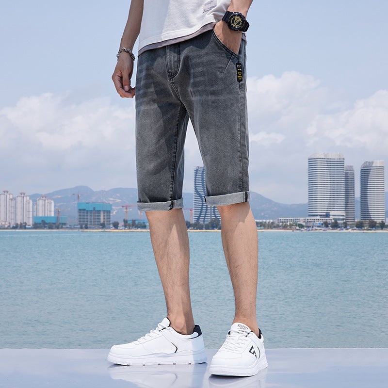 Generic Denim shorts mens summer thin mens Korean-style trendy casual breeches trendy brand light-colored summer cropped pants 158 Gray - Image 1